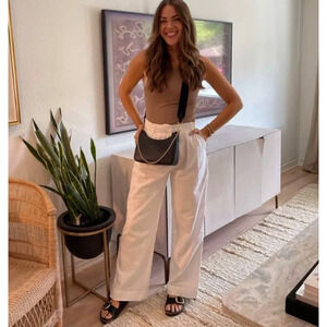 ABERCROMBIE & FITCH Linen Blend Tailored Wide Leg Pant White {3C51}